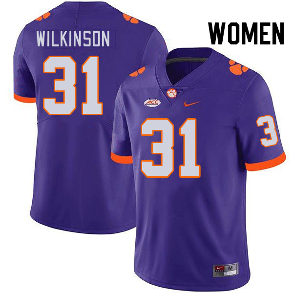 Women #31 Joe Wilkinson Clemson Tigers College Football Jerseys Stitched-Purple